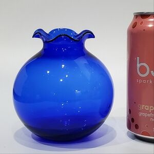 4 1/4" Cobalt Blue Ruffle 💙 Crimmed Rim Glass Ball Vase
